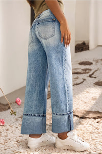 High Rise Button Zip Fly Medium Wash Jeans