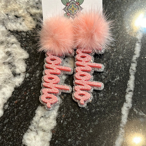 Hohoho silver glitter earrings with poms