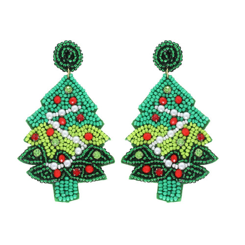 Beaded Christmas Tree Earrings