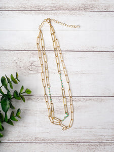 Turquoise & Gold Paperclip necklace