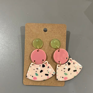 Green pink speckled earrings