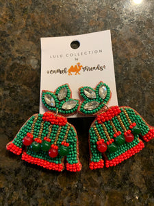 Fancy Christmas Sweater Beaded Earrings